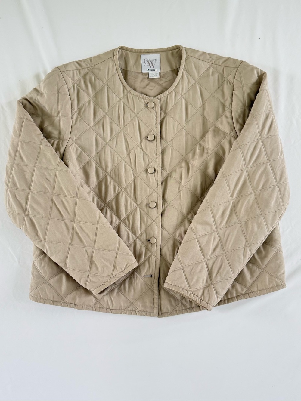VTG Clifford Wills 100% Silk Quilted Jacket Womens L Beige Crop Bomber